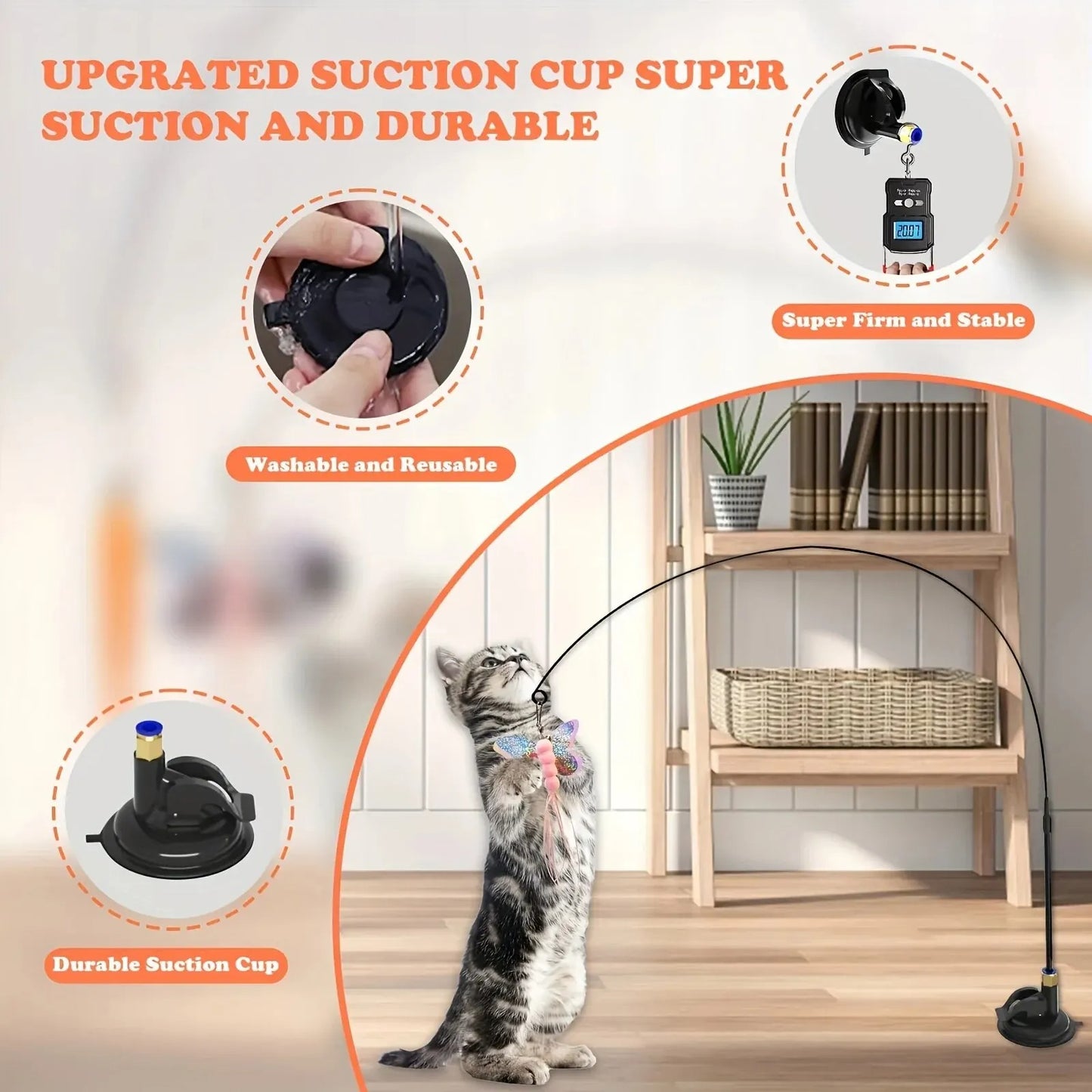 Petzure FeatherFrenzy™ Suction-Cup Cat Teaser Wand